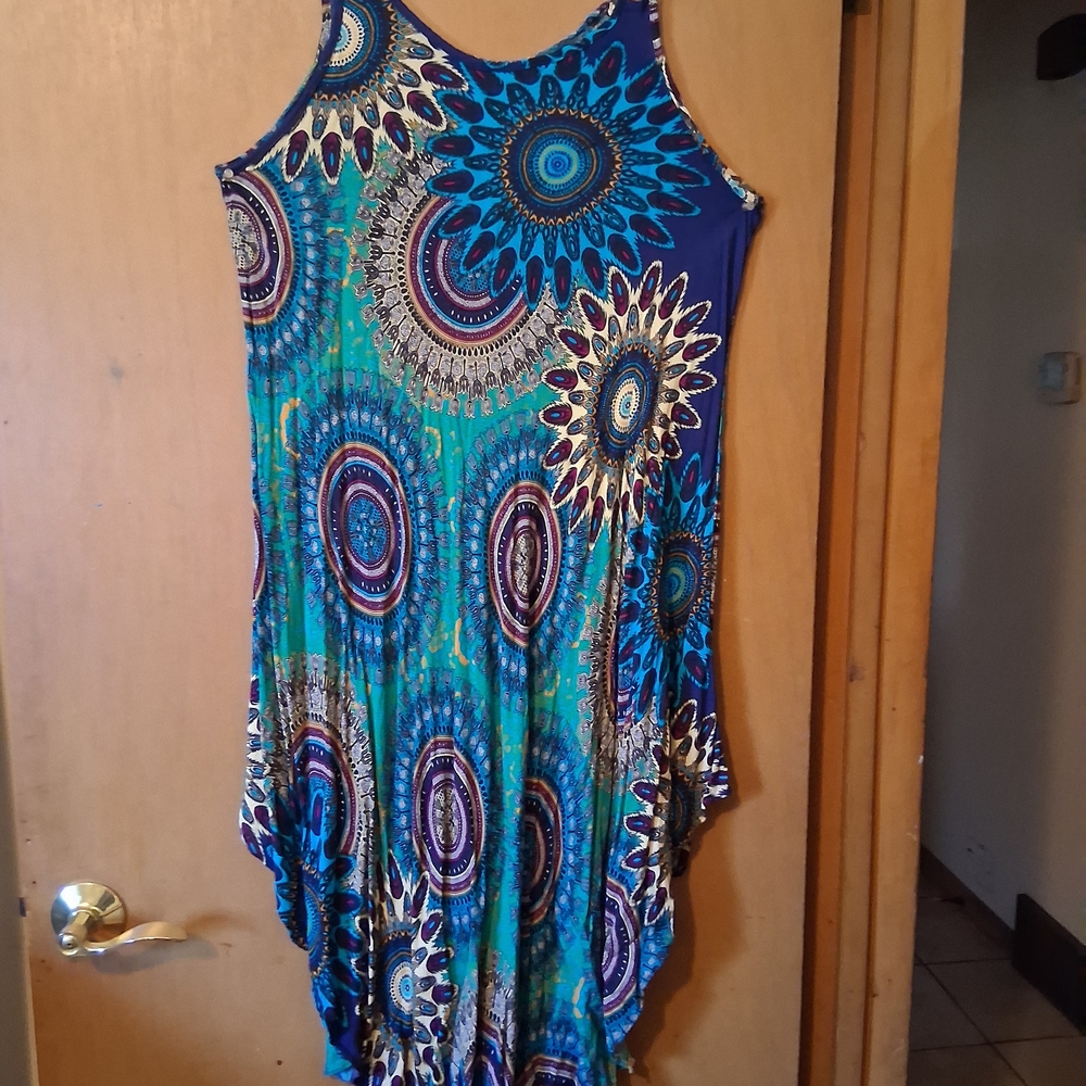 Bohemian Blue and Green Sleeveless Dress